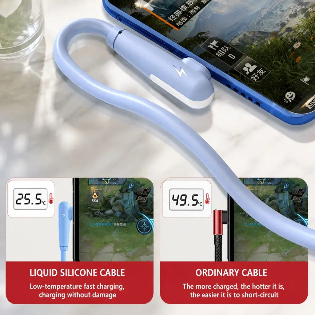 ThreeinOneChargingCableLiquidSiliconeElbowBlue12mFastCharging