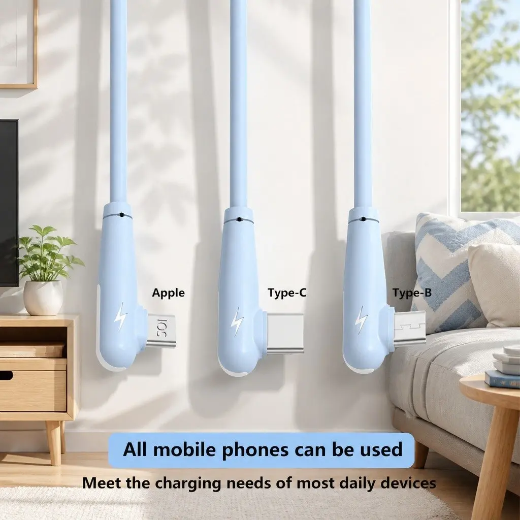 ThreeinOneChargingCableLiquidSiliconeElbowBlue12mFastCharging
