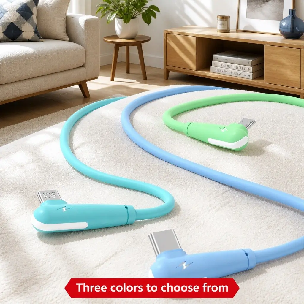 ThreeinOneChargingCableLiquidSiliconeElbowBlue12mFastCharging