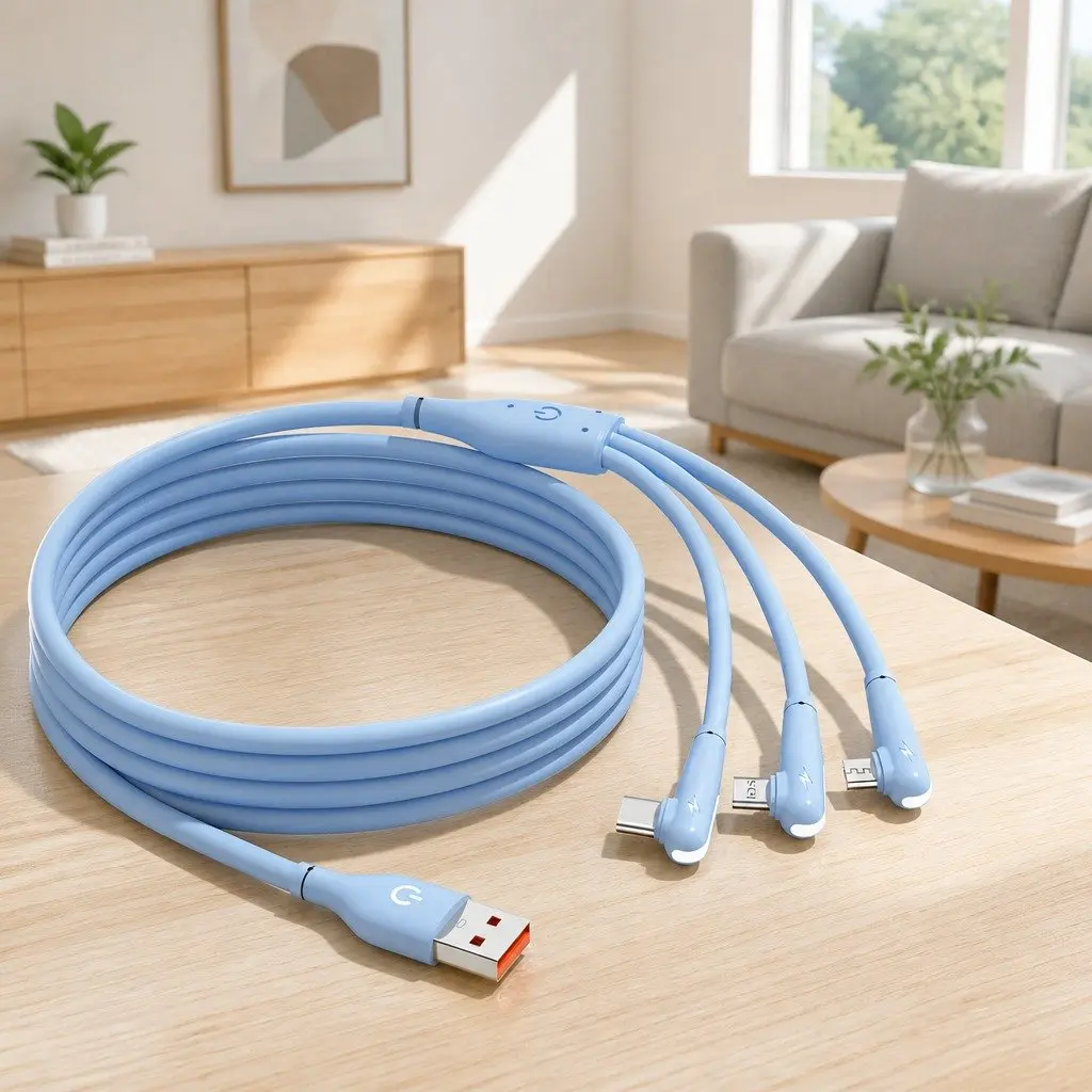 66W Fast Charging USB Cable Elbow Liquid Silicone 1.2m Blue