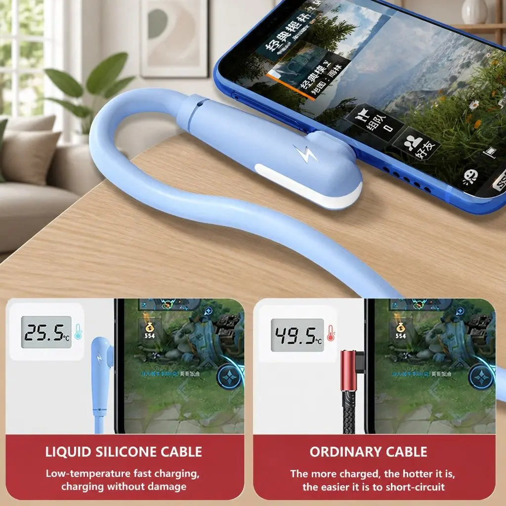 66W Fast Charging USB Cable Elbow Liquid Silicone 1.2m Blue