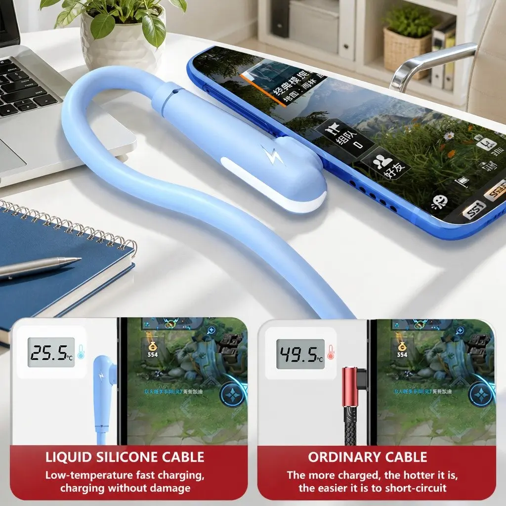 66W Fast Charging Data Cable Elbow Liquid Silicone 1.8m Green