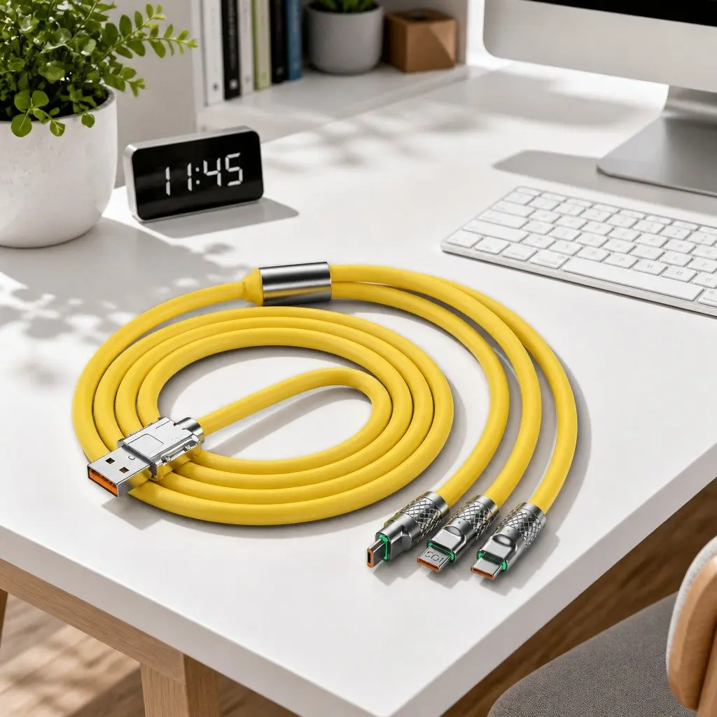 3in1USBChargingCableRetractableDesign120W12mYellow