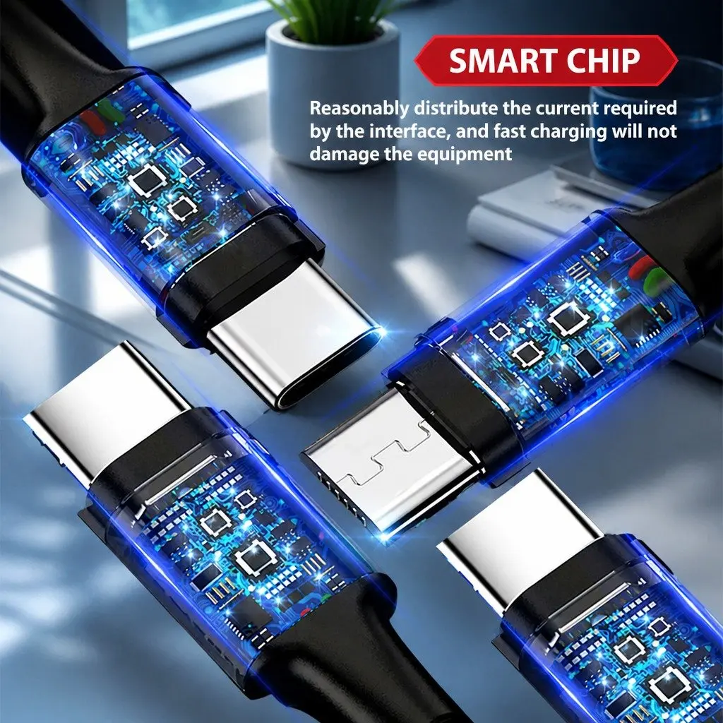 4-in-1 USB Charging Cable Nylon Woven 3.3mm Colorful