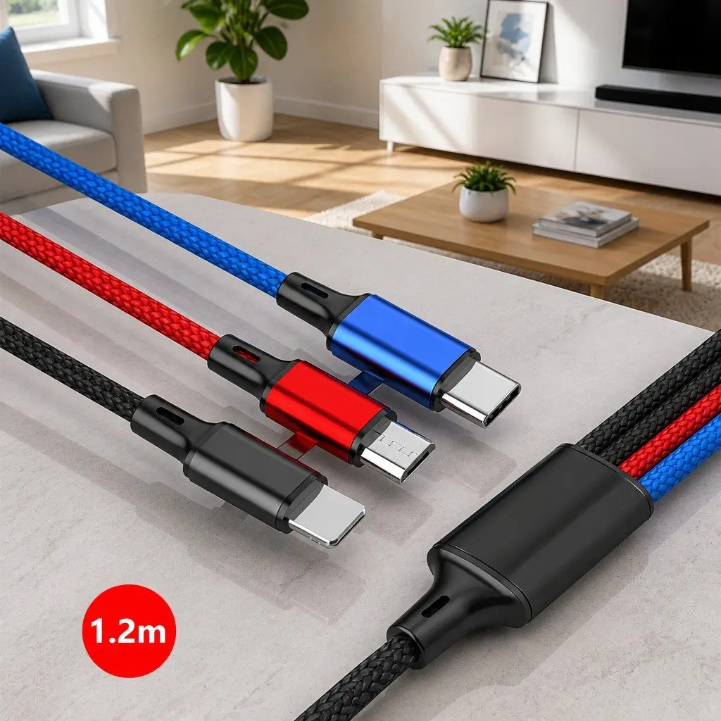 4-in-1 USB Cable Charger Braided Nylon 3.3mm Colorful