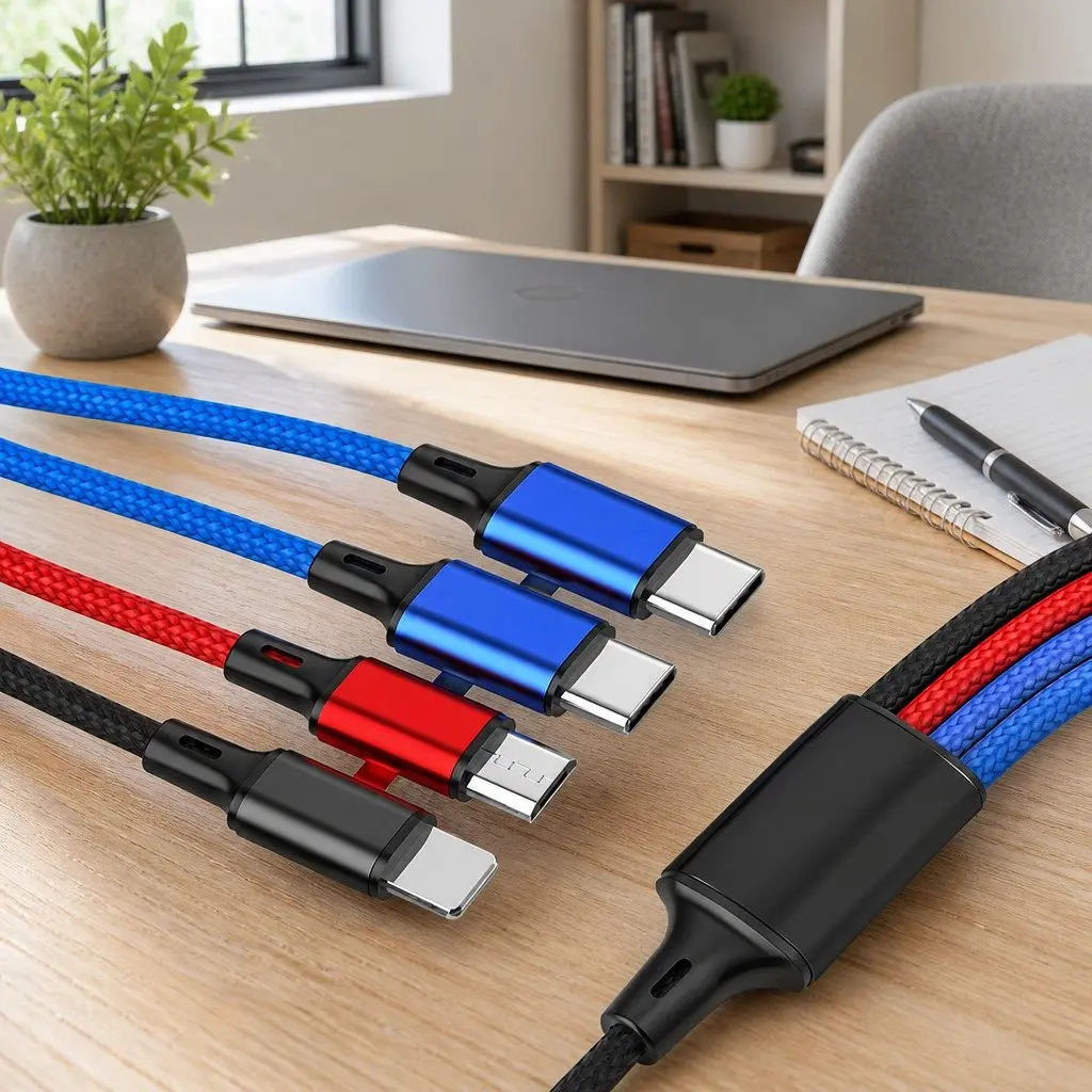 4-in-1 USB Charging Cable Nylon Woven 3.3mm Colorful Multi Device Connector