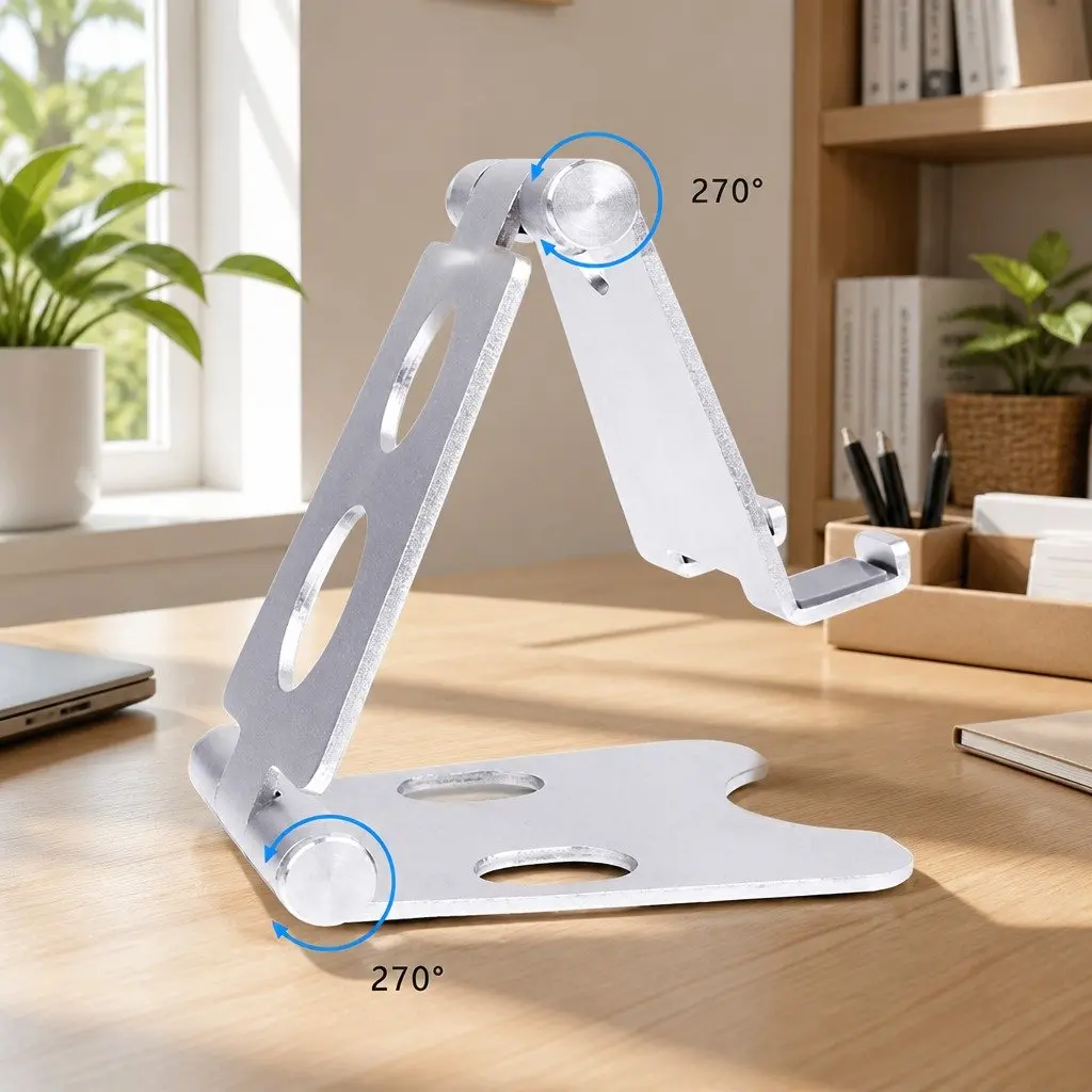 Phone Holder Metal Adjustable Stand Foldable Compact Lightweight 10X8X6cm Red