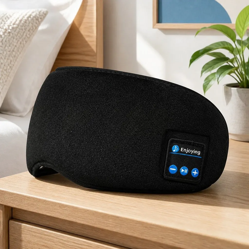 Wireless Bluetooth Stereo Sleep Eye Mask Headphones Black Water-Gold Velvet Composite Sponge 13x16.5x6cm