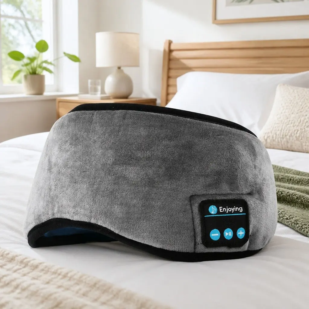 Bluetooth Eye Mask Headphones Wireless Stereo Sleep Music Relaxation Grey Water-Gold Velvet Composite Sponge 13x16.5x6cm