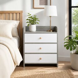 Functional Light Gray Nightstand with 3 Drawers