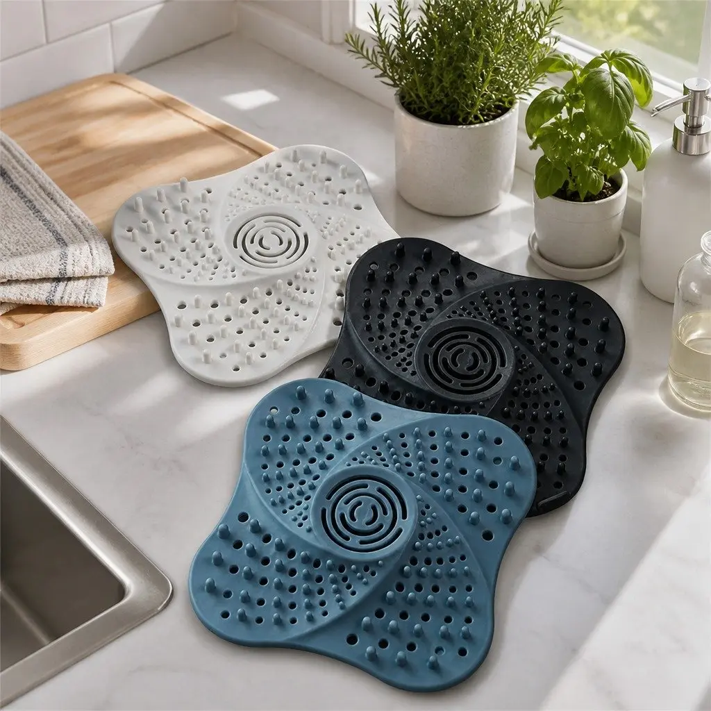 Silicone Drain Cover Kitchen Sink Toilet Filter 13cm X 13cm White