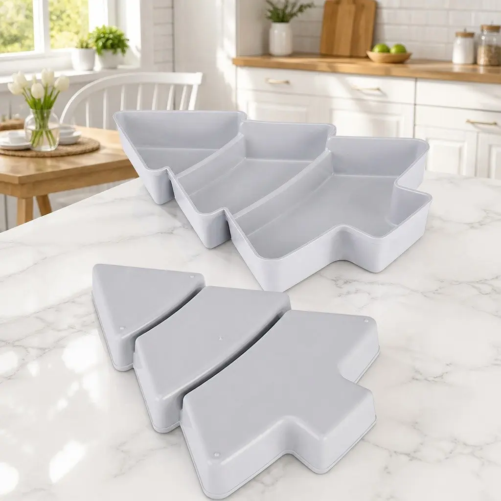 Fruit Tray Plastic Multi-Grid Snack Box 25.5 X 18.5cm Pink Gray Blue White