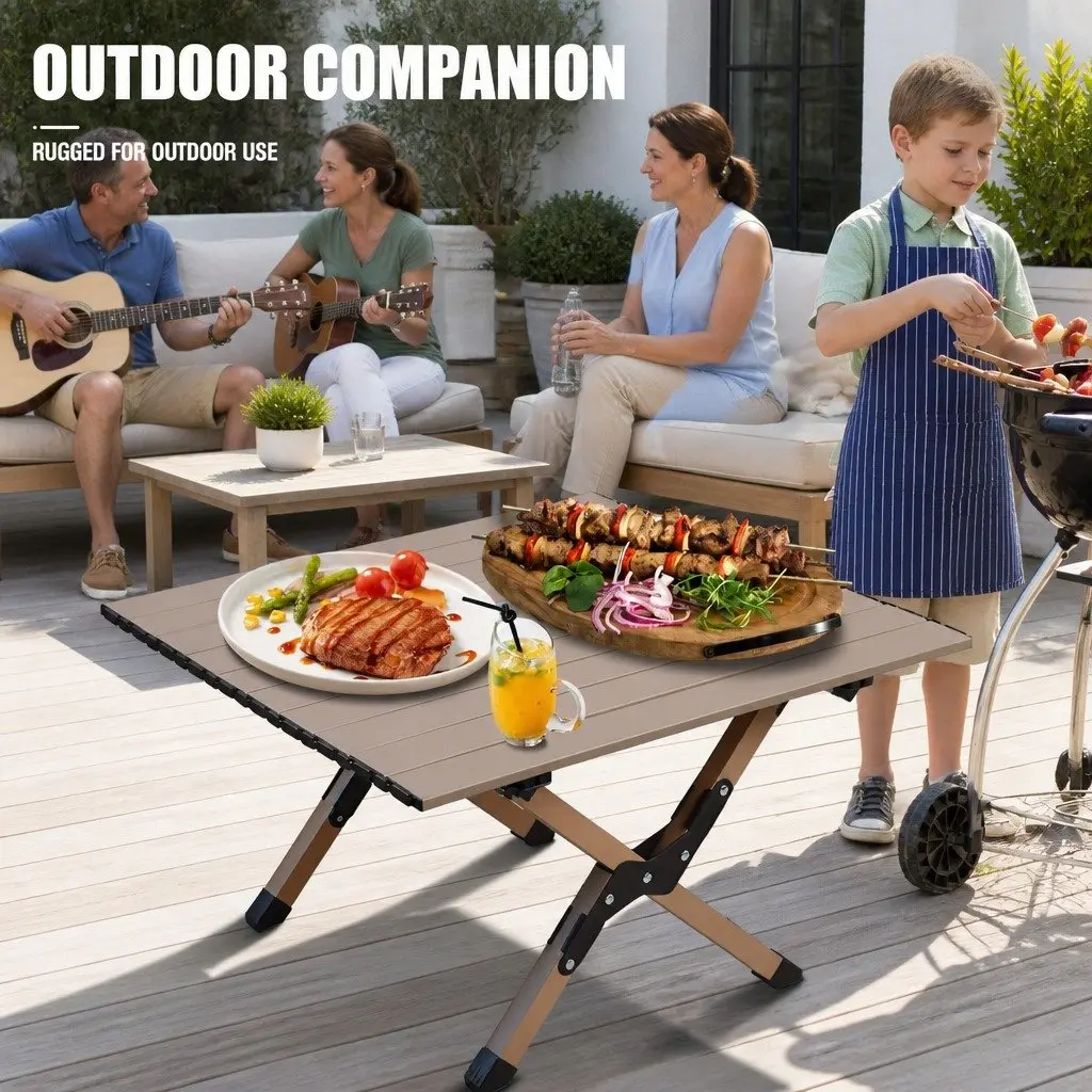 Portable Foldable Carbon Steel Camping Table Outdoor Picnic BBQ Roll Desk