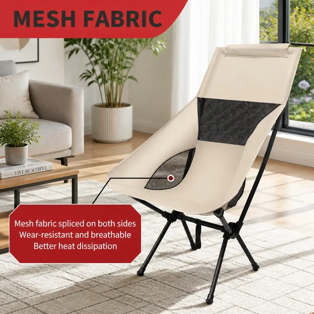 Foldable Moon Chair Lightweight Oxford Fabric 55 x 67 x 89cm Khaki