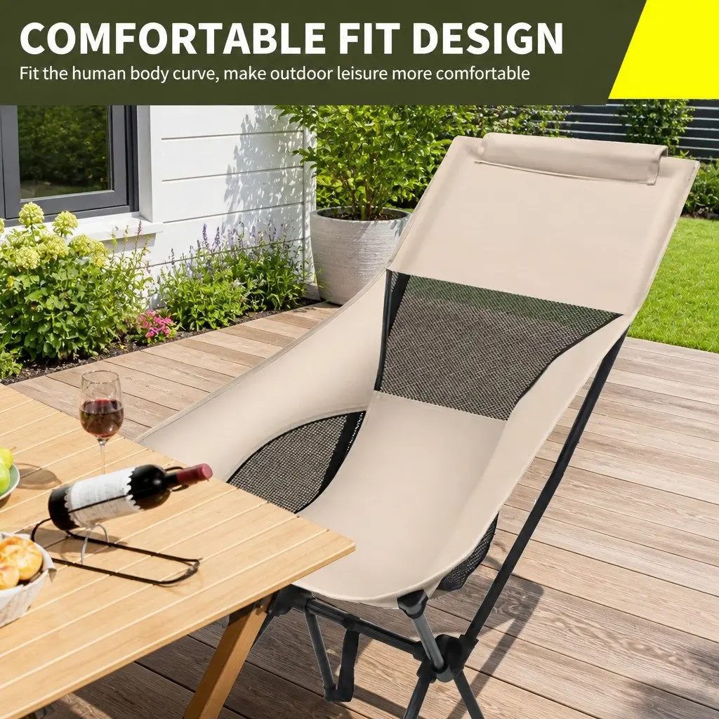 Foldable Moon Chair Lightweight Oxford Fabric 55 x 67 x 89cm Khaki