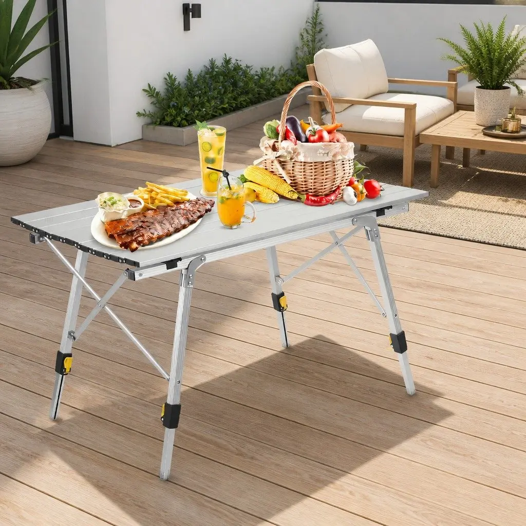 Folding Camping Table Aluminum Adjustable Height 90x53cm White