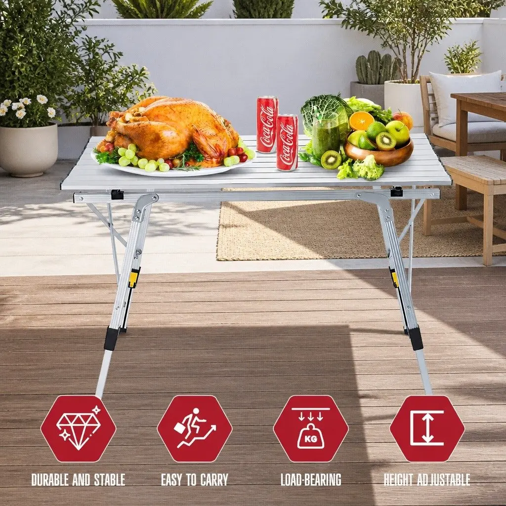 Folding Camping Table Aluminum Adjustable Height 90x53cm White