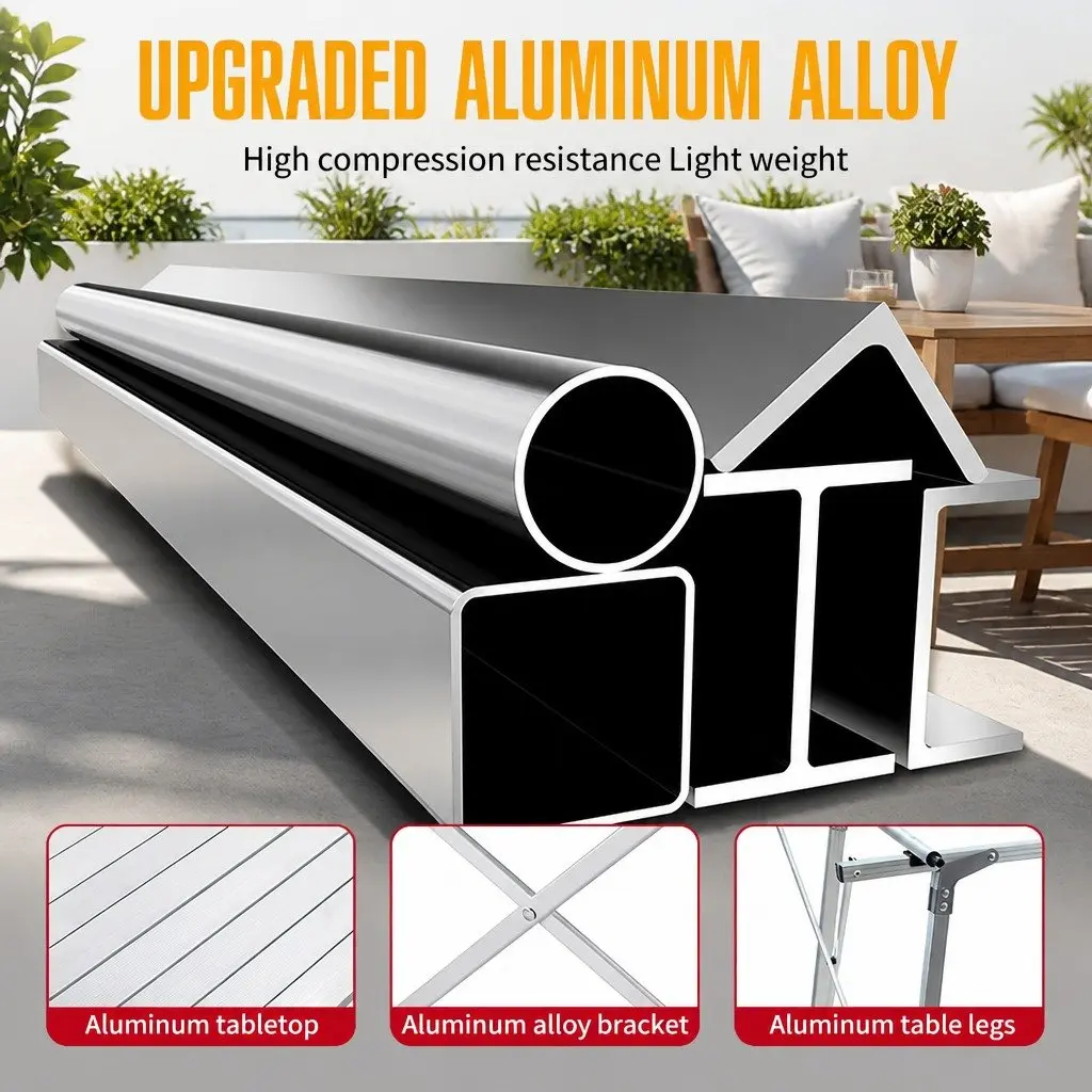 Folding Camping Table Aluminum Adjustable Height 90x53cm White