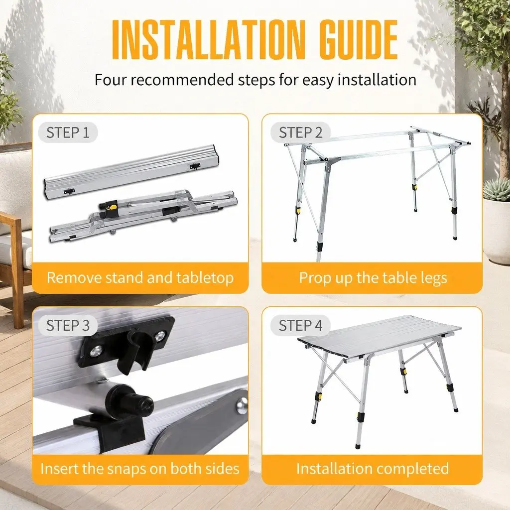 Folding Camping Table Aluminum Adjustable Height 90x53cm White