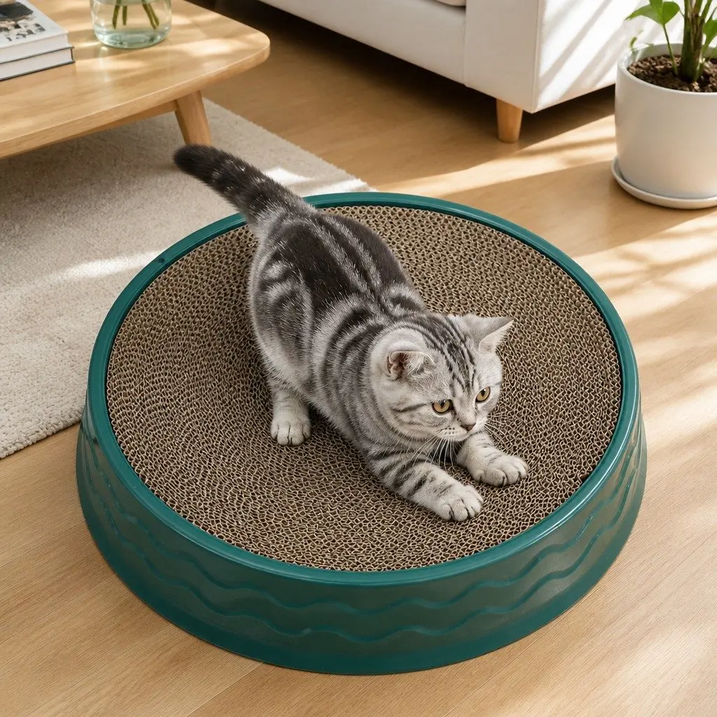 Round Corrugated Paper Cat Scratcher 42cm Green