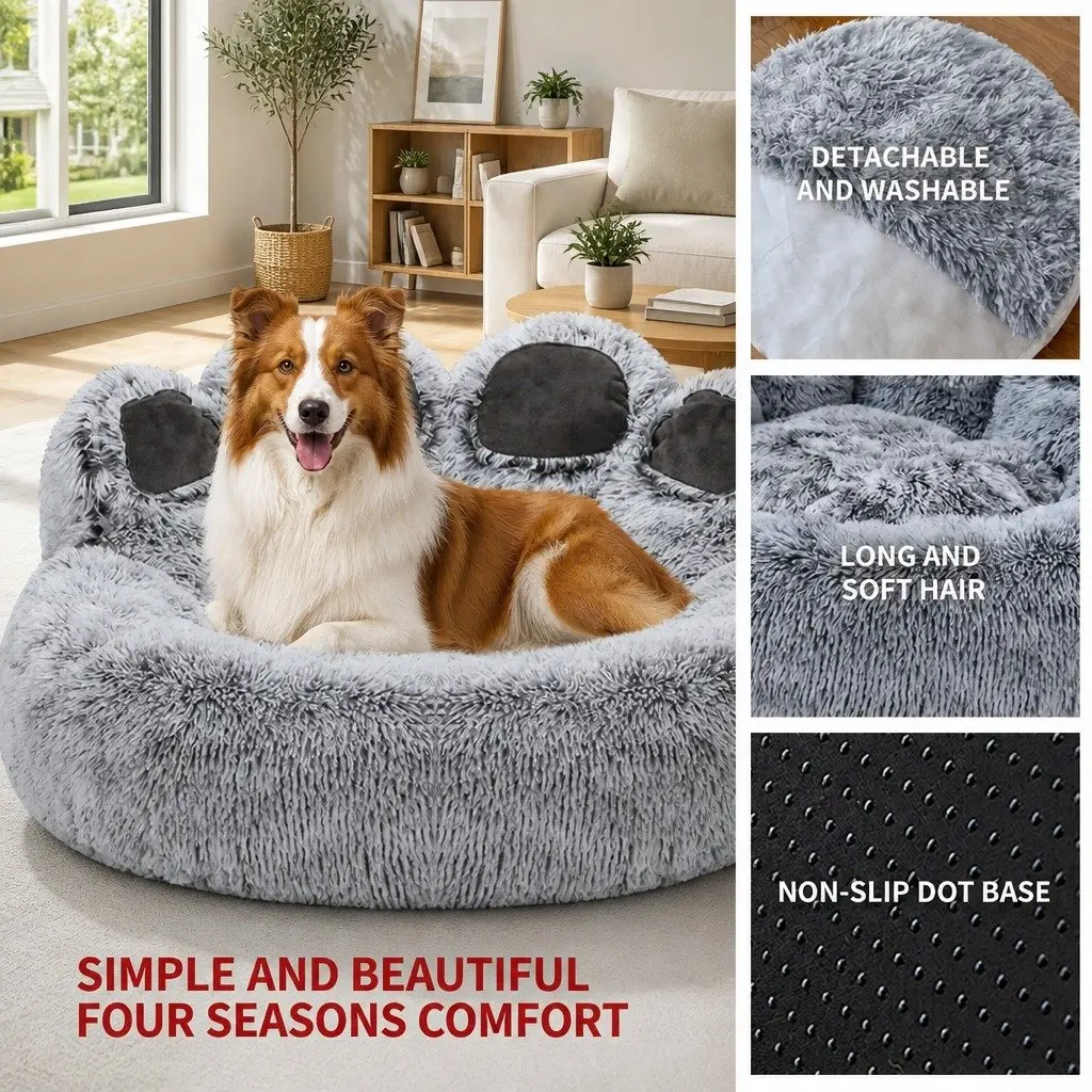 Pet Bed Cushion Bear Paw Soft Warm Dog Kennel Mat Blanket Washable