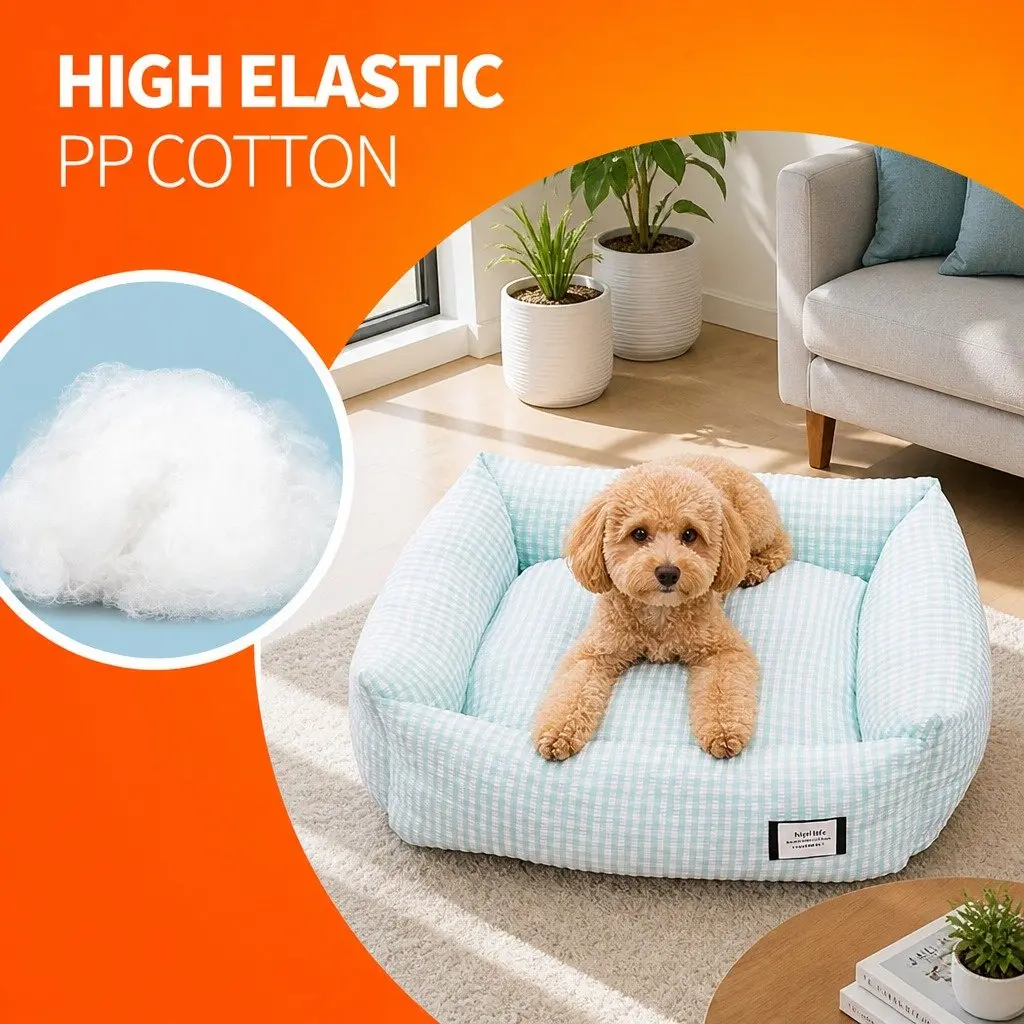 Pet Bed PP Cotton Square Blue Check Removable Washable 55x40x18cm