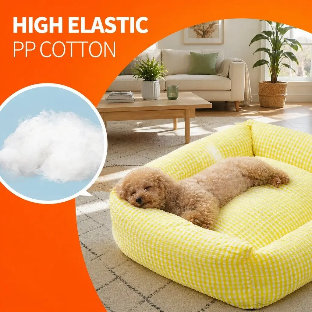 Pet Bed PP Cotton Square Removable Washable Cushion for Dogs Cats Yellow 45x35x18cm