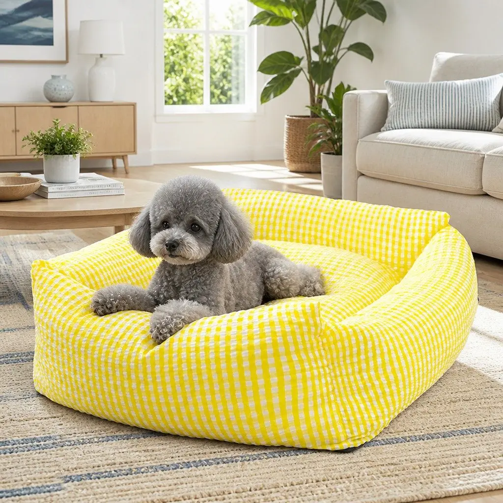 Pet Bed PP Cotton Square Removable Washable Cushion for Dogs Cats Yellow 45x35x18cm