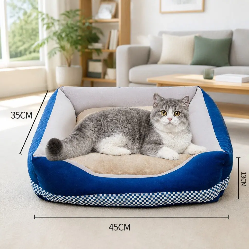 Soft Washable Pet Dog Cat Bed Padded Zipper Design Blue XS Cozy Cushion