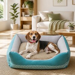 Checkerboard Pet Calming Bed Washable Soft Warm Cat Dog Nest House Mat Green