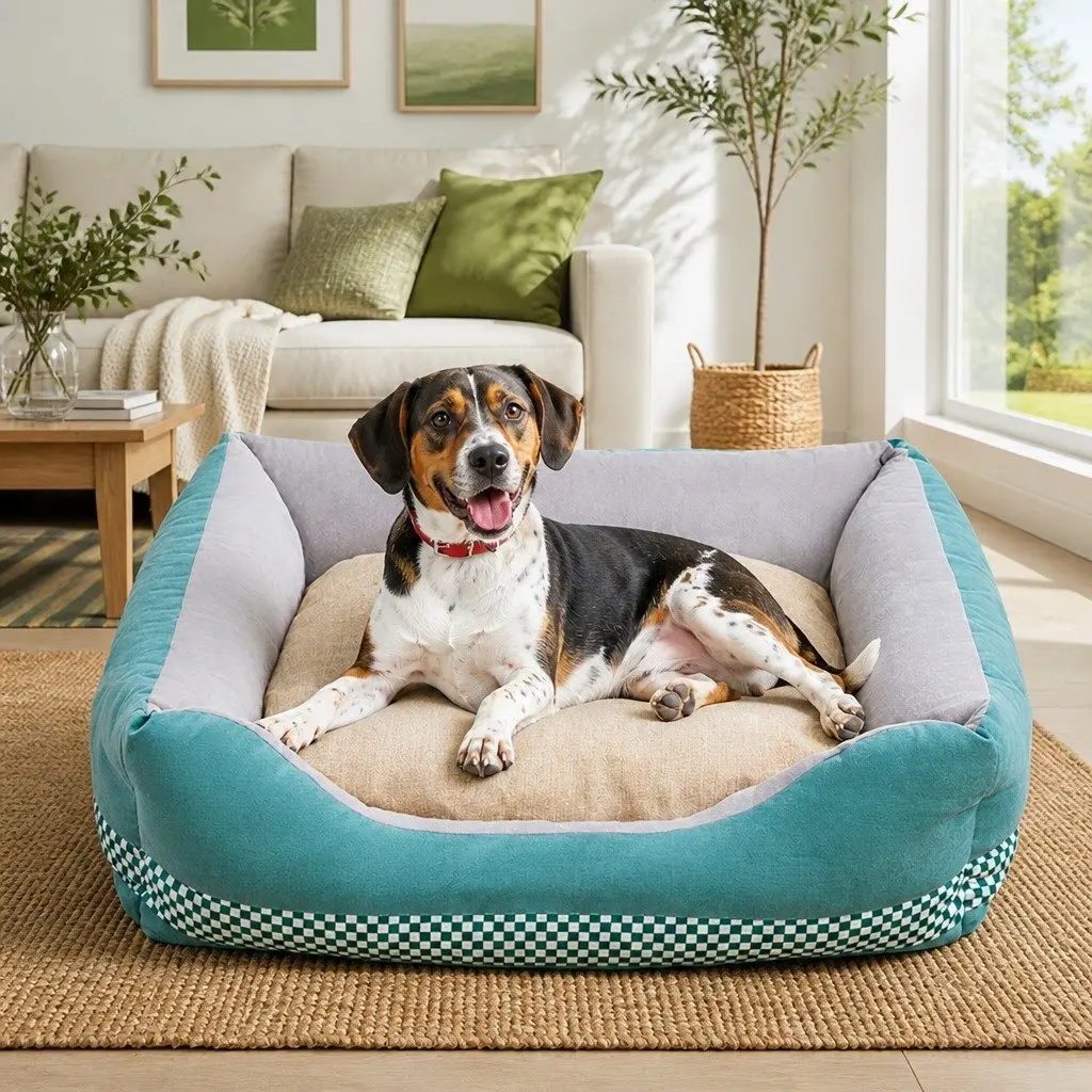Checkerboard Pet Calming Bed Washable Soft Warm Cat Dog Nest House Mat Green
