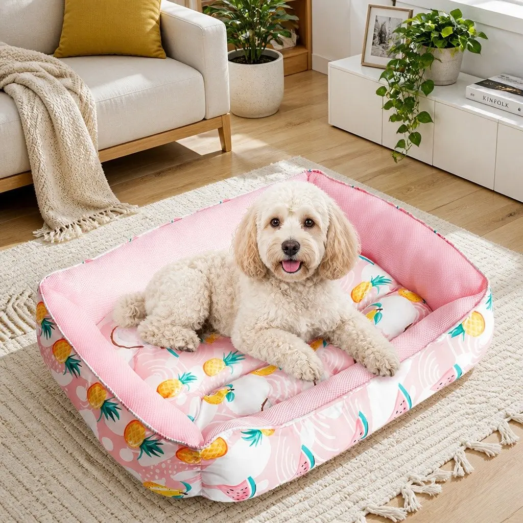 Pet Cooling Pad Waterproof Mesh Fabric Medium Pink