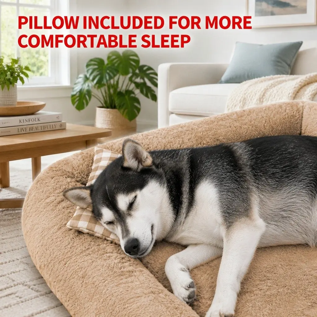 Dog Bed Soft PP Cotton 70x60x13cm Brown Calming Nest Mat