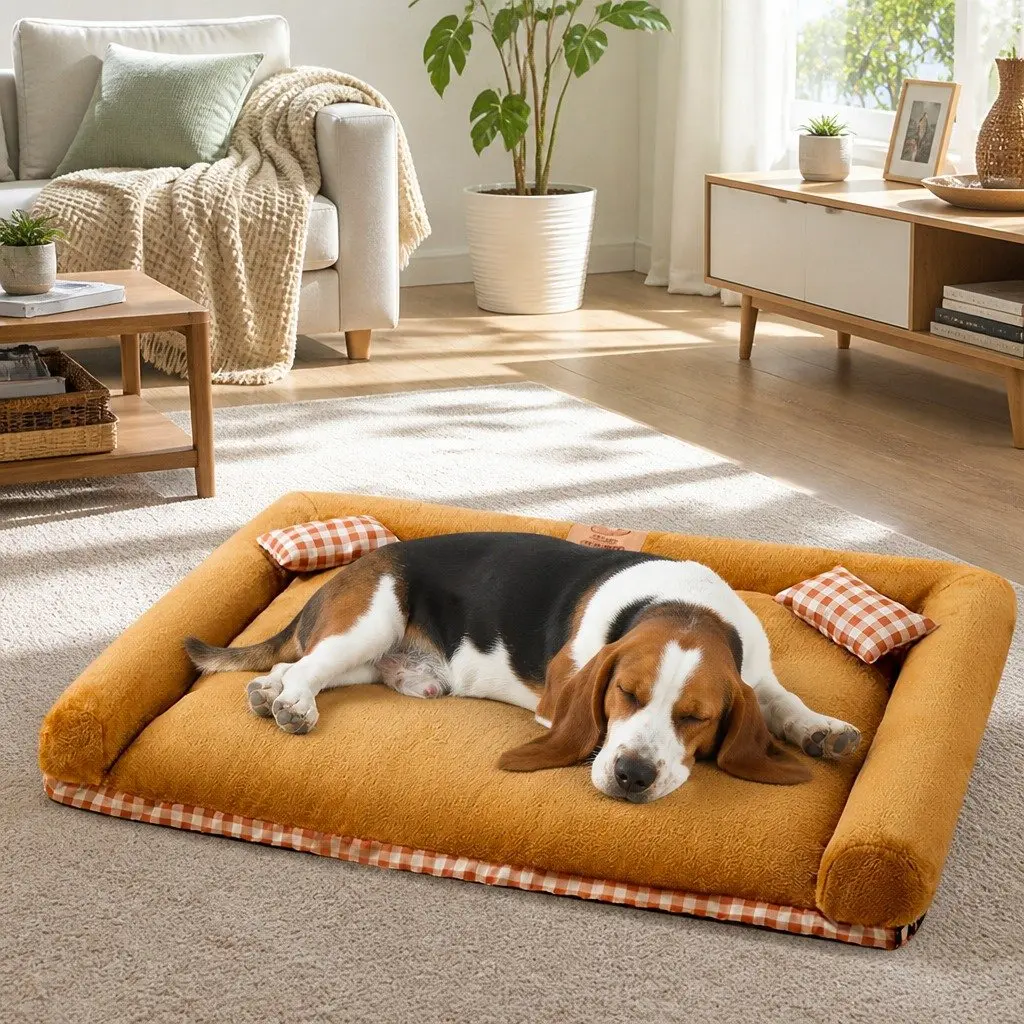 Dog Bed Soft PP Cotton 70x60x13cm Brown Calming Nest Mat