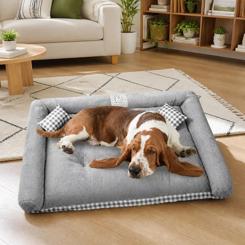 Dog Bed Plush Removable Washable Grey 70x60x13cm