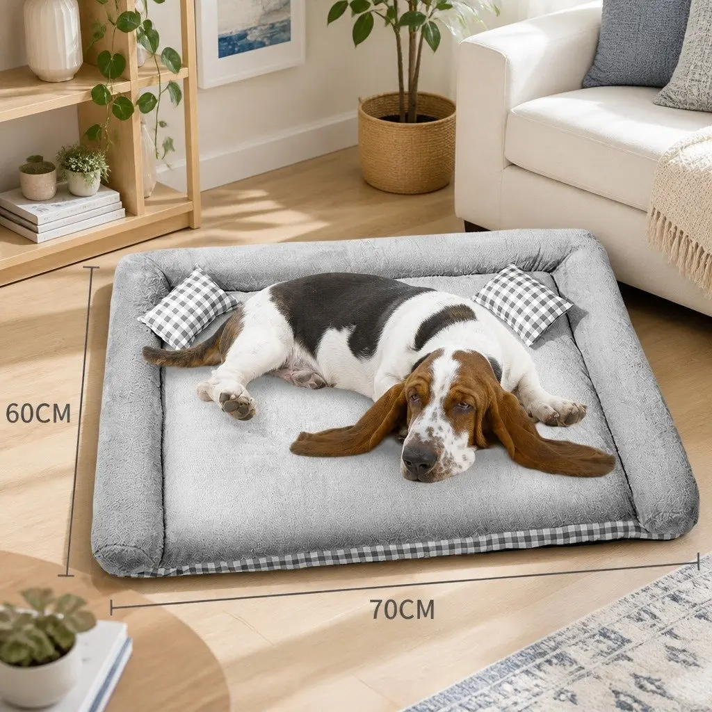 Dog Bed Plush Removable Washable Grey 70x60x13cm