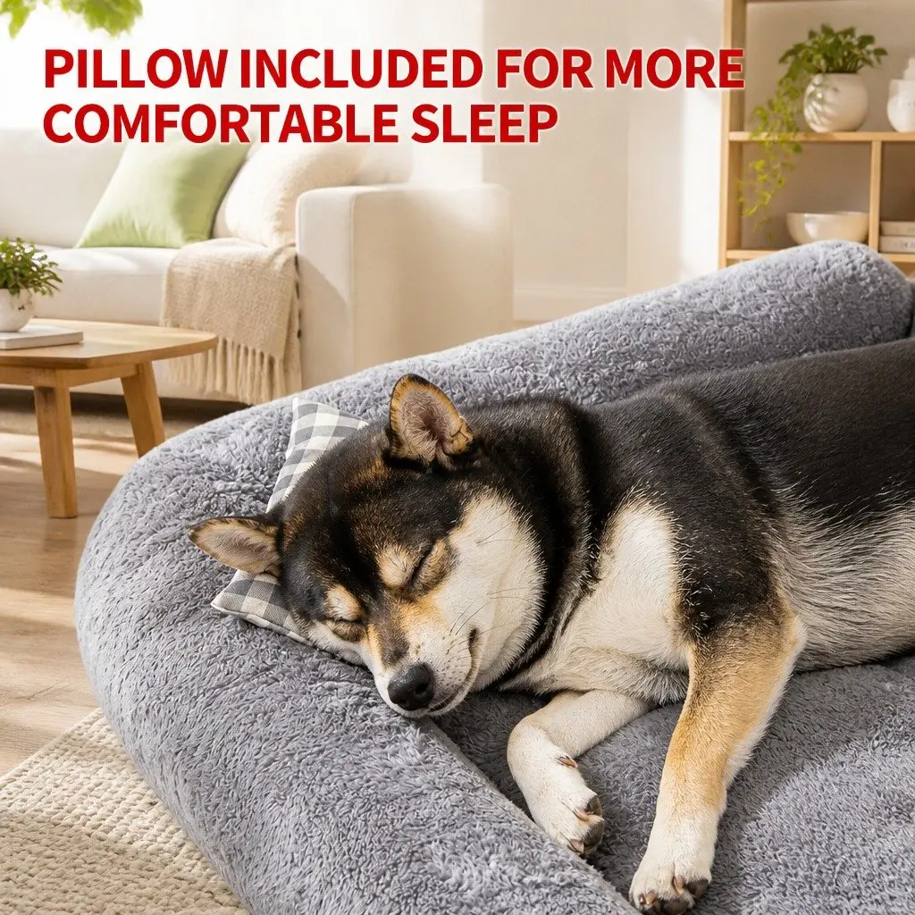 Dog Bed Plush Removable Washable Grey 70x60x13cm