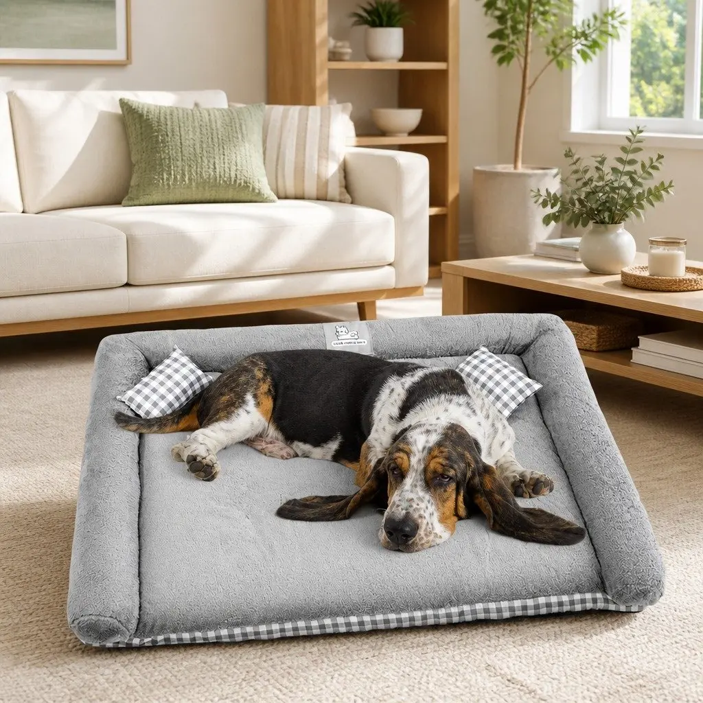 Dog Bed Plush Removable Washable Grey 70x60x13cm