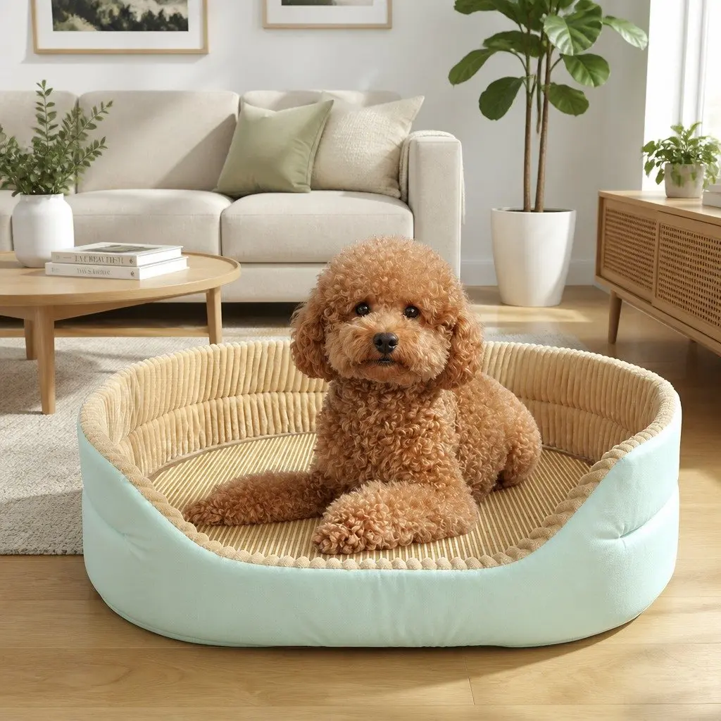 Pet Bed Polyester Soft Rectangle Green 47x35x17cm