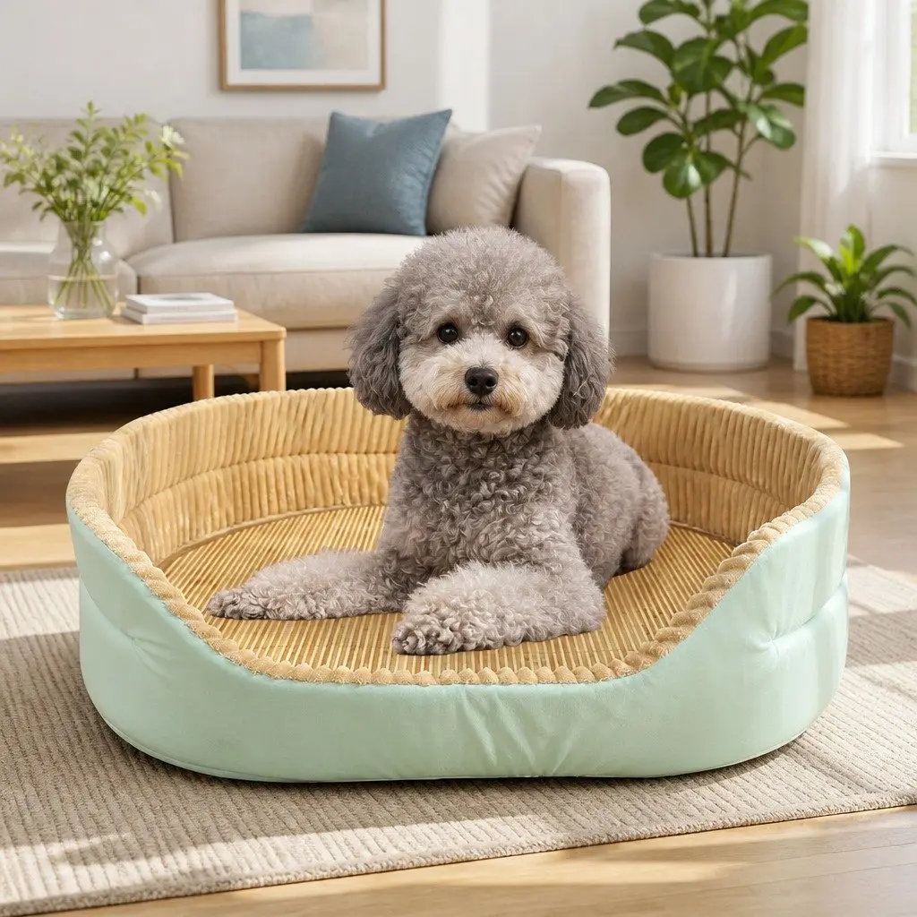 Pet Bed Polyester Soft Rectangle Green 47x35x17cm