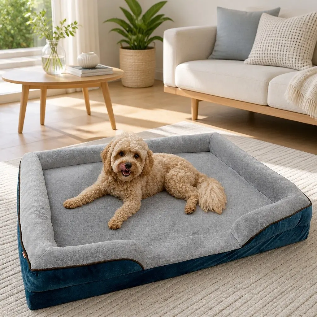 Orthopedic Dog Sofa Bed Grey with Three-Sided Padding Size S Tech Cloth and Thickened Sponge Cushion