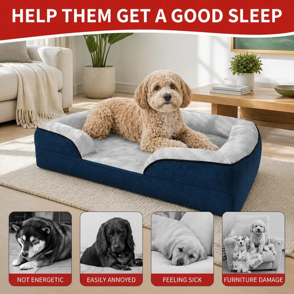 Orthopedic Dog Sofa Bed Grey with Three-Sided Padding Size S Tech Cloth and Thickened Sponge Cushion