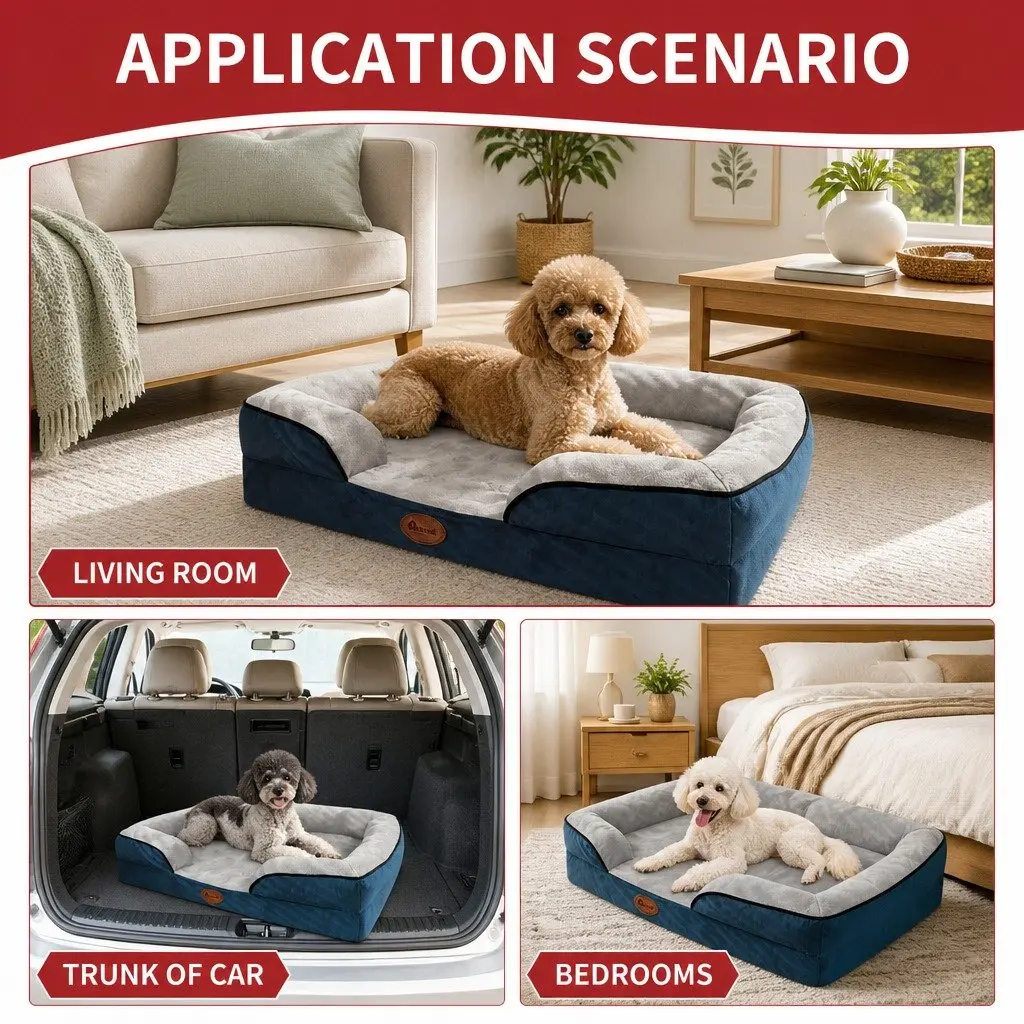Orthopedic Dog Sofa Bed Grey with Three-Sided Padding Size S Tech Cloth and Thickened Sponge Cushion
