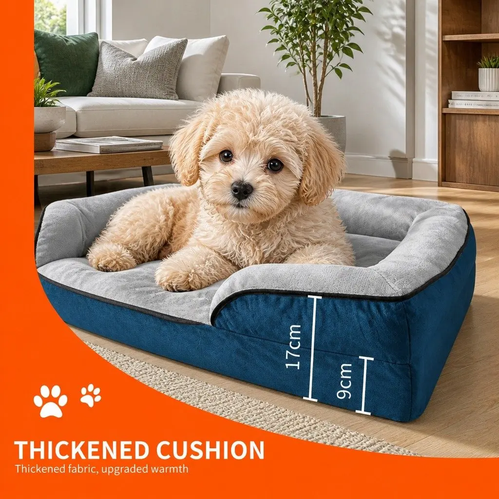 Orthopedic Dog Sofa Bed Grey with Three-Sided Padding Size S Tech Cloth and Thickened Sponge Cushion