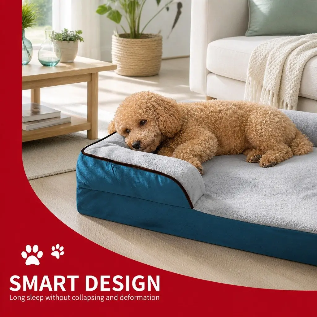 Orthopedic Dog Sofa Bed Grey with Three-Sided Padding Size S Tech Cloth and Thickened Sponge Cushion