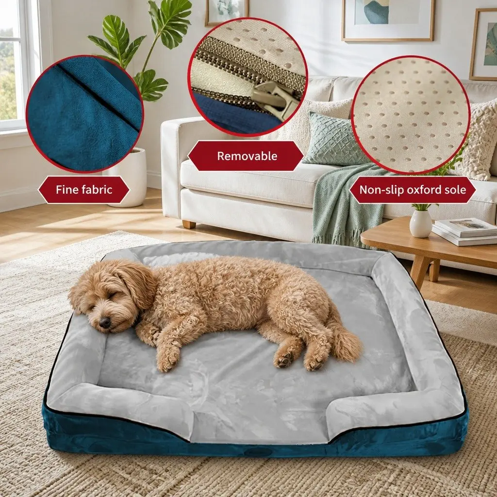 Orthopedic Dog Sofa Bed Grey with Three-Sided Padding Size S Tech Cloth and Thickened Sponge Cushion
