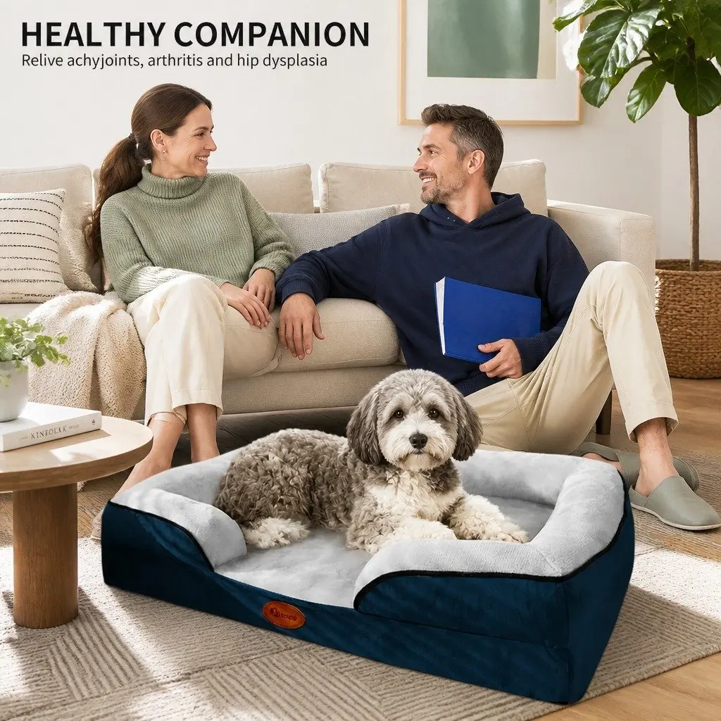 Orthopedic Dog Sofa Bed Grey with Three-Sided Padding Size S Tech Cloth and Thickened Sponge Cushion