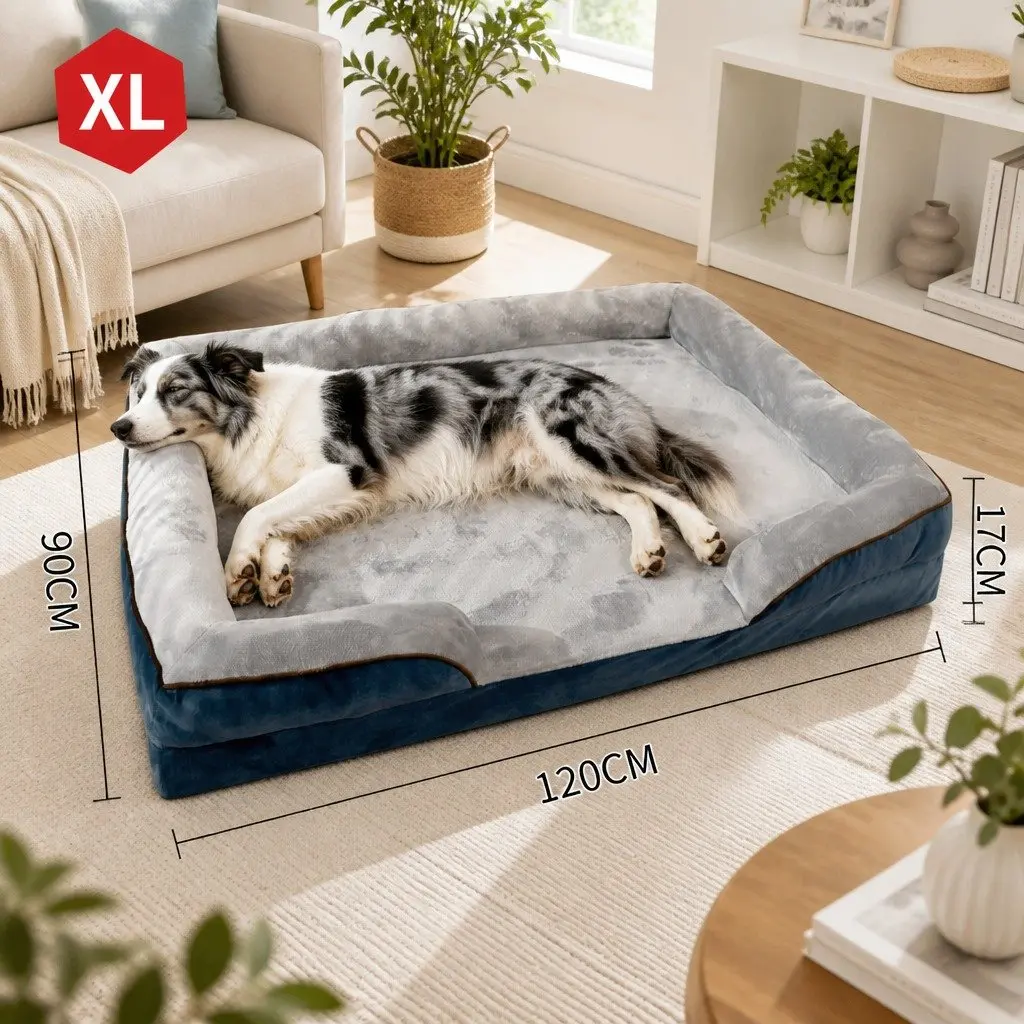 Large Dog Bed Sofa Pet Sleep Couch Cushion Three Sided Support XL Size