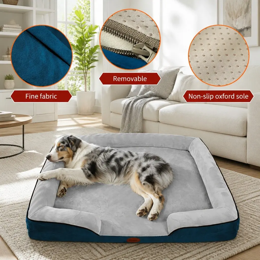Large Dog Bed Sofa Pet Sleep Couch Cushion Three Sided Support XL Size