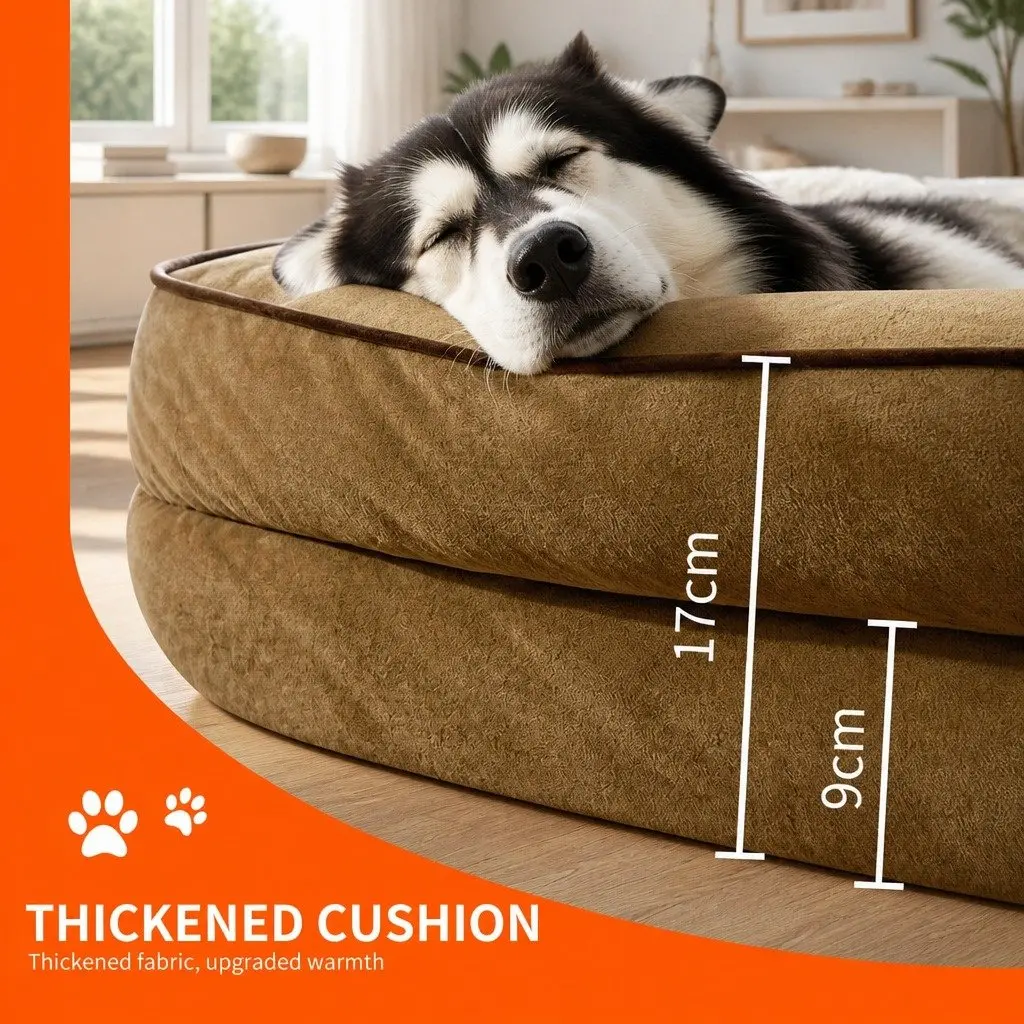 Dog Bed Thickened Sponge Cushion Large Yellow 90x70x17cm Three-Sided Support